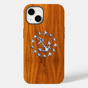 Chrome Yacht Flag on Teak Wood Case-Mate iPhone 14 Case