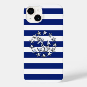 Chrome Yacht Flag Print on Navy Stripes Case-Mate iPhone 14 Case