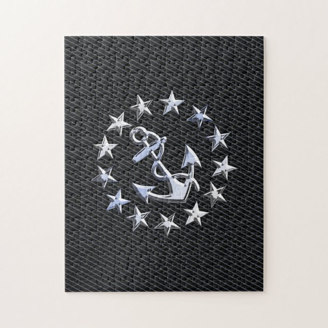 Chrome Yacht Naval Flag on Automotive Grille Print Jigsaw Puzzle (Vertical)