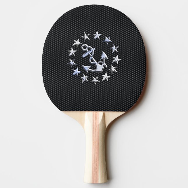 Chrome Yacht Naval Flag on Automotive Grille Print Ping Pong Paddle (Back)