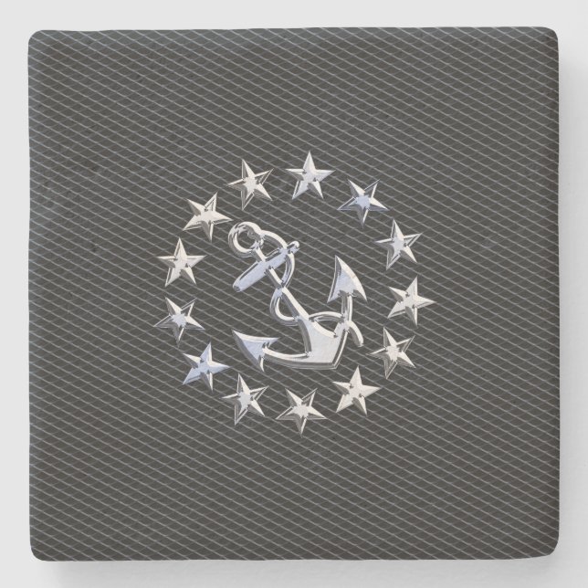 Chrome Yacht Naval Flag on Automotive Grille Print Stone Coaster (Front)