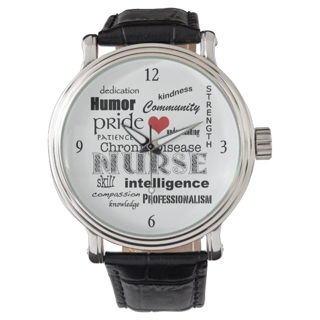 Chronic Disease Nurse-Word Cloud+Red Heart Watch (Front)