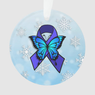 Chronic Fatigue Ribbon and Butterfly Christmas Ornament