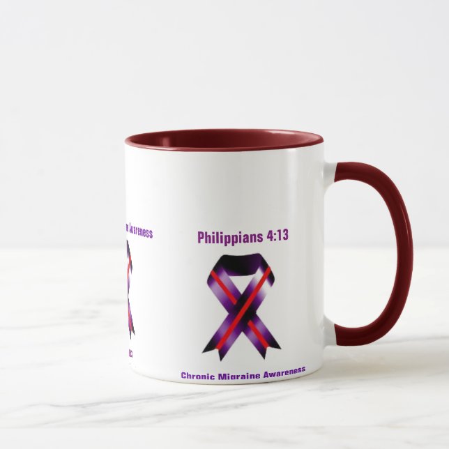 Chronic Migraine Philippians 4:13 Cancer Awareness Mug (Right)