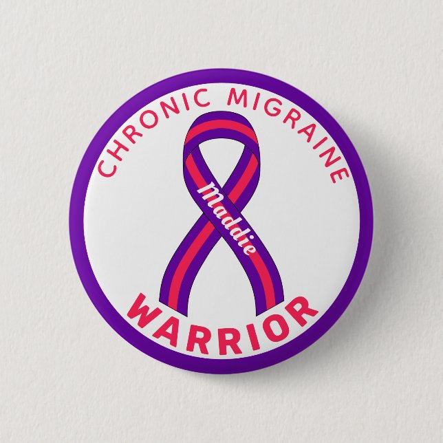 Chronic Migraine Warrior Ribbon White Button (Front)
