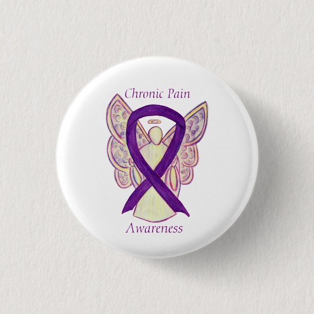 Chronic Pain Awareness Angel Ribbon Art Pin (Front)