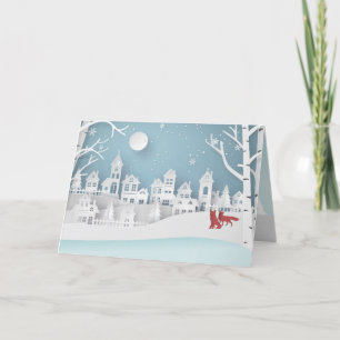 Chrtismas, fox, city, family holliday card