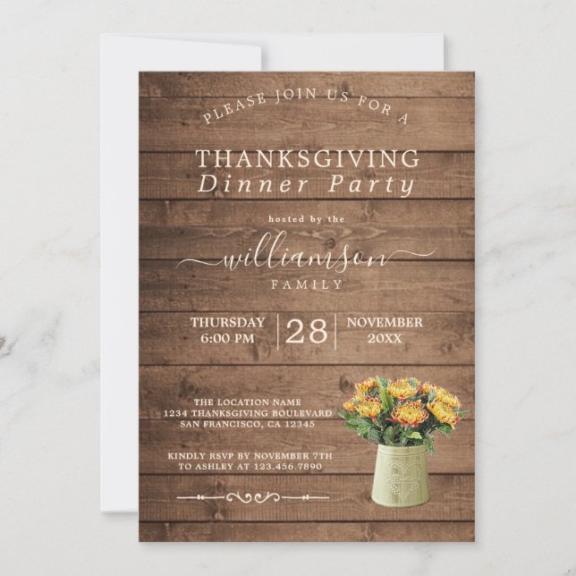 Chrysantememum Floral Thanksgiving Dinner Invitation (Front)