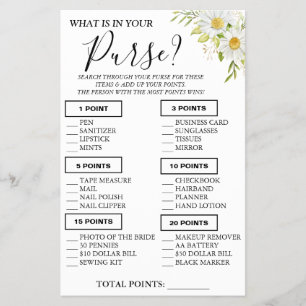 Chrysanthem What is in your purse Shower game card