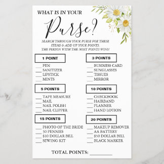 Chrysanthem What is in your purse Shower game card