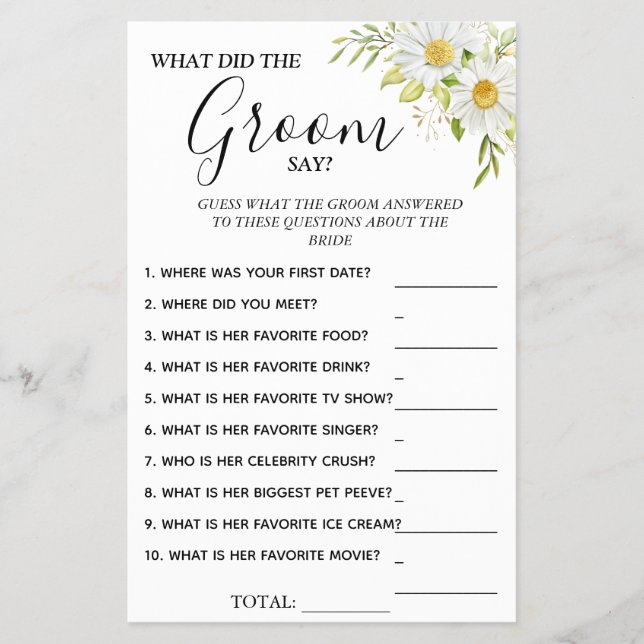 Chrysanthemu What groom say Bridal shower game Flyer (Front)