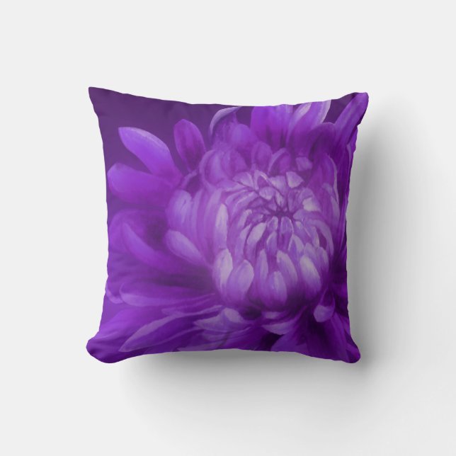 Chrysanthemum art purple throw pillow (Front)