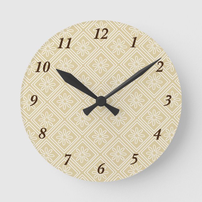 Chrysanthemum Beige Round Wall Clock (Front)