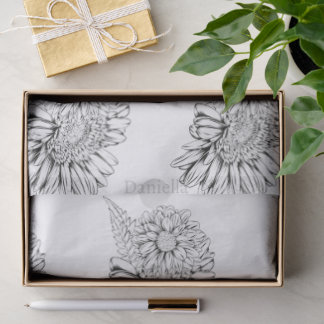 Chrysanthemum Black Line Drawing with Your Name  Tissue Paper
