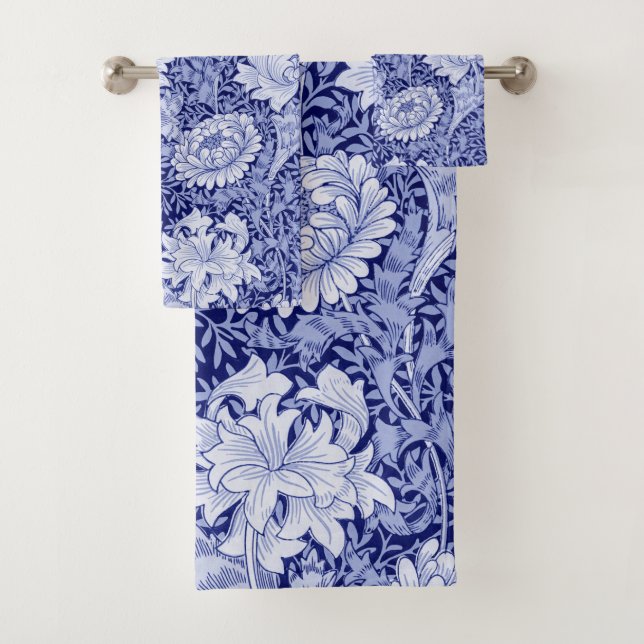 Chrysanthemum Blue, William Morris Bath Towel Set (Insitu)