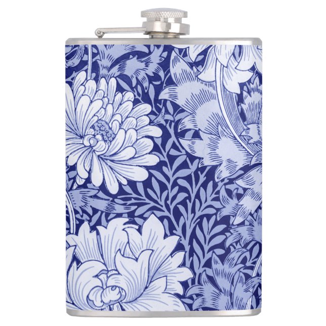 Chrysanthemum Blue, William Morris Hip Flask (Front)