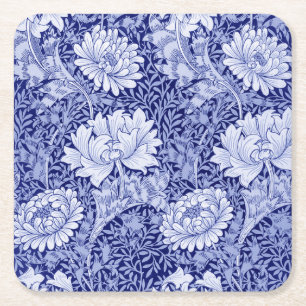 Chrysanthemum Blue, William Morris Square Paper Coaster