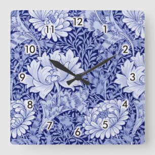 Chrysanthemum Blue, William Morris Square Wall Clock