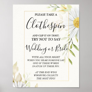 Chrysanthemum Clothespin bridal shower game sign