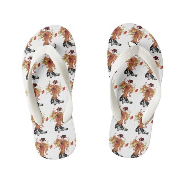 Chrysanthemum Cute Japanese Flower Lady Floral Kid's Flip Flops (Footbed)