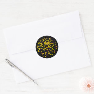 Chrysanthemum Drawing - Amber on Black Classic Round Sticker