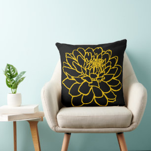 Chrysanthemum Drawing - Amber on Black Cushion