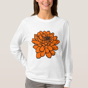 Chrysanthemum Drawing - Black and Orange T-Shirt