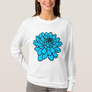 Chrysanthemum Drawing - Black and Sky Blue T-Shirt