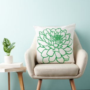 Chrysanthemum Drawing - Grass Green on White Cushion