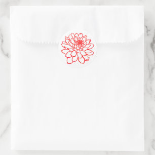 Chrysanthemum Drawing - Red on White Classic Round Sticker