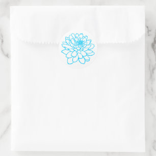 Chrysanthemum Drawing - Sky Blue on White Classic Round Sticker
