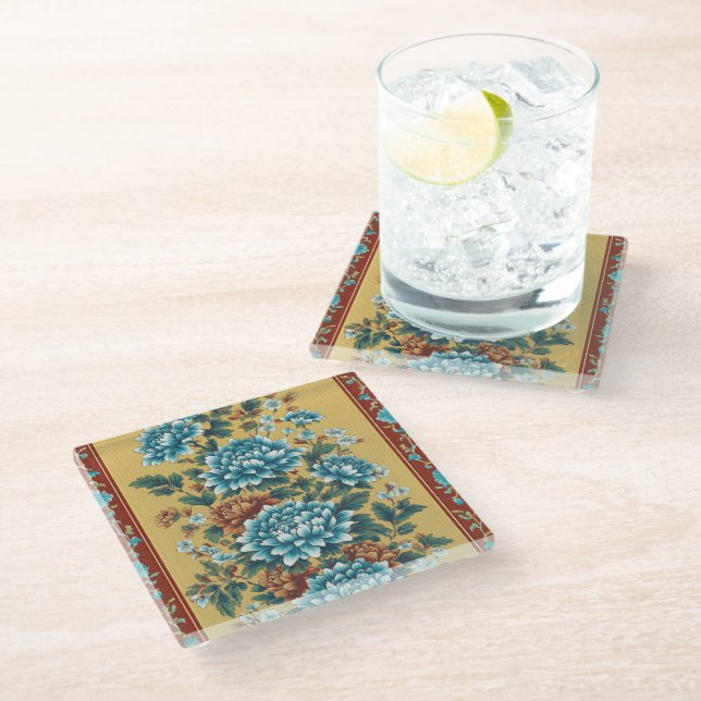Chrysanthemum Elegy Glass Coaster (Angled)