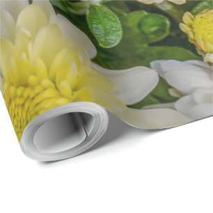 Chrysanthemum Floral Yellow Green White Wrapping Paper