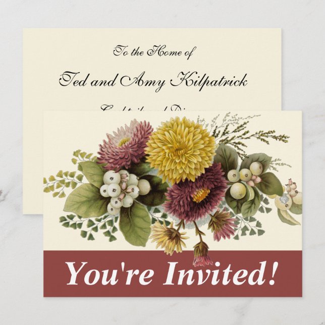 Chrysanthemum Flower Mum Floral Invitation (Front/Back)