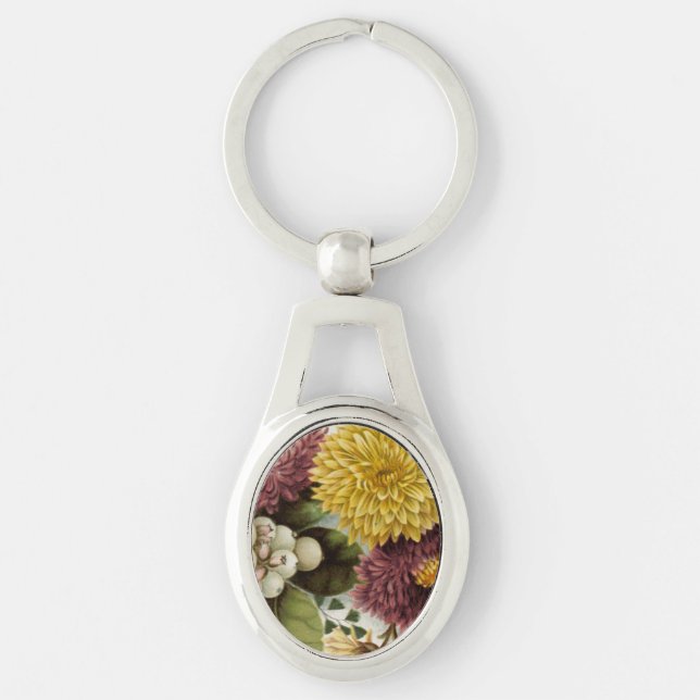 Chrysanthemum Flower Mum Floral Key Ring (Front)