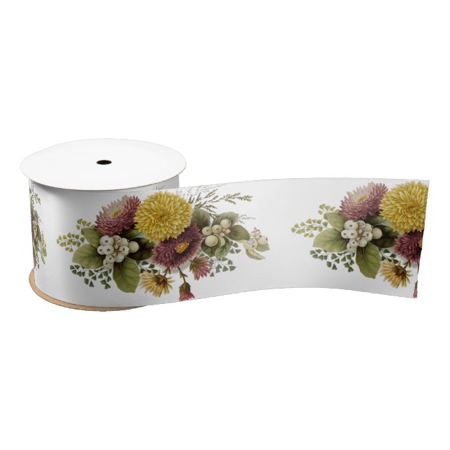 Chrysanthemum Flower Mum Floral Satin Ribbon (Spool)
