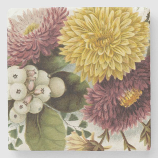 Chrysanthemum Flower Mum Floral Stone Coaster (Front)