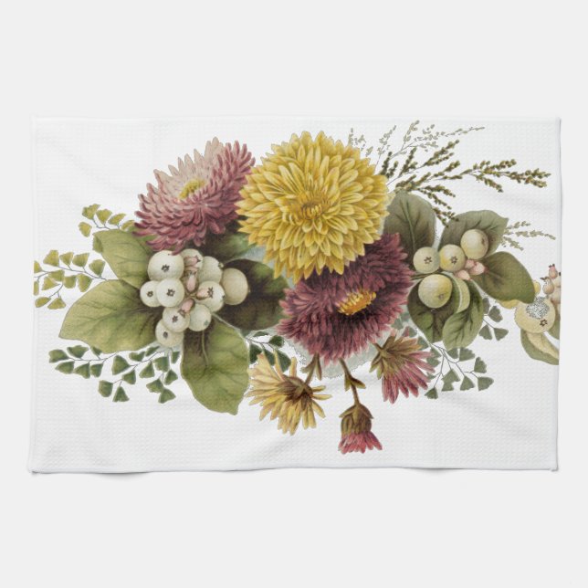 Chrysanthemum Flower Mum Floral Tea Towel (Horizontal)