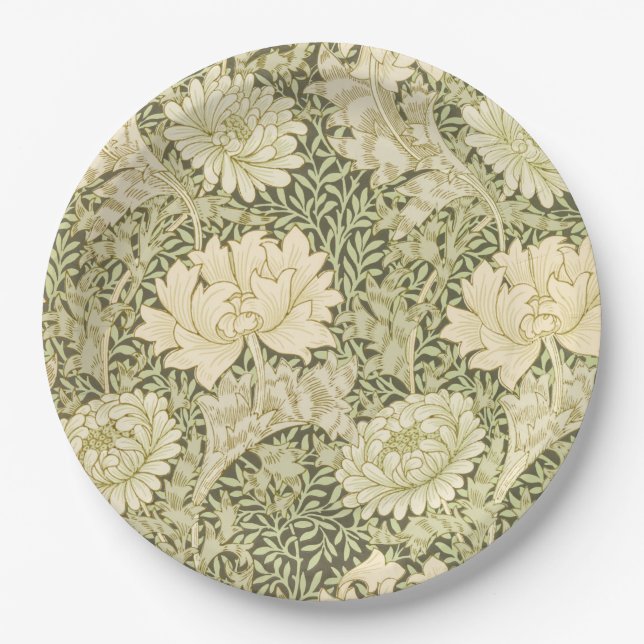 Chrysanthemum Flower Pattern (by William Morris) Paper Plate (Front)