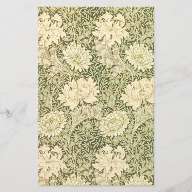 Chrysanthemum Flower Pattern (by William Morris) Stationery (Front)