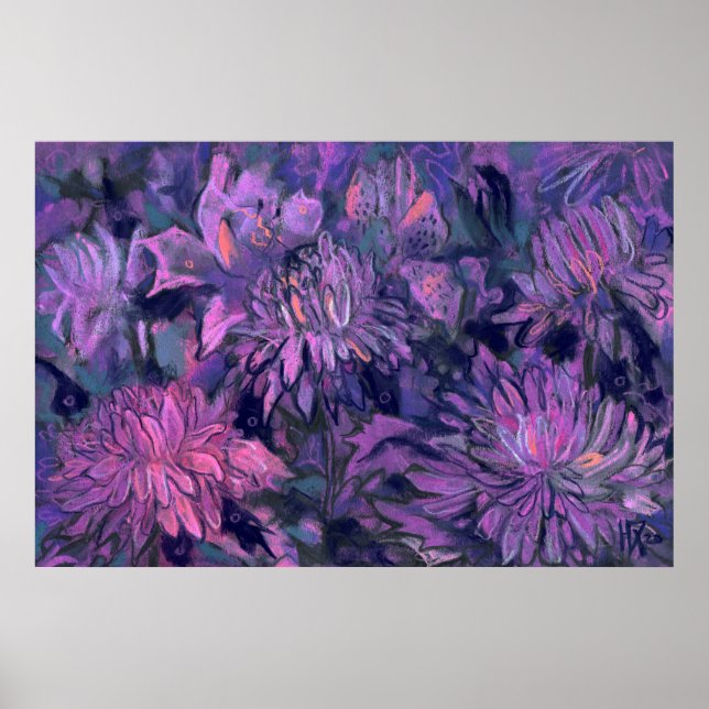 Chrysanthemum Flowers Abstract Floral Art Violet Poster (Front)