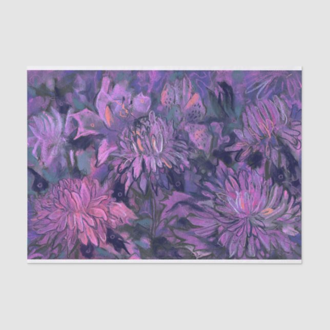 Chrysanthemum Flowers Abstract Floral Art Violet Tissue Paper (Front)