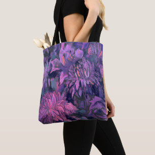 Chrysanthemum Flowers Abstract Floral Art Violet Tote Bag