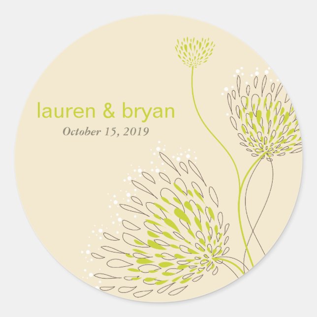 Chrysanthemum Flowers Floral Elegant Wedding Party Classic Round Sticker (Front)