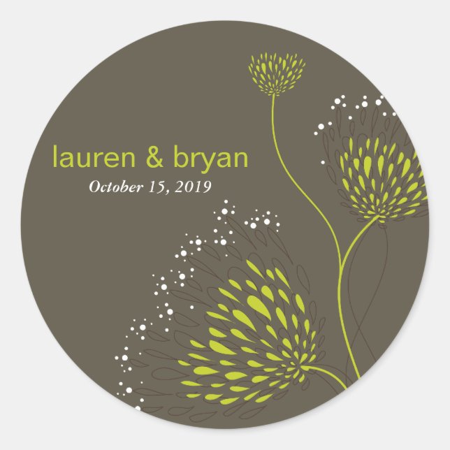 Chrysanthemum Flowers Floral Elegant Wedding Party Classic Round Sticker (Front)