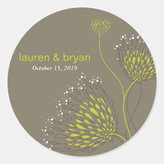 Chrysanthemum Flowers Floral Elegant Wedding Party Classic Round Sticker (Front)