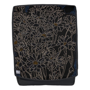 Chrysanthemum garden flowers art black & old metal backpack