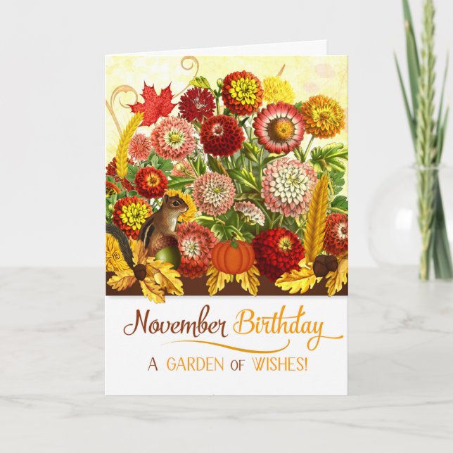 Chrysanthemum Garden November Birthday Card (Front)