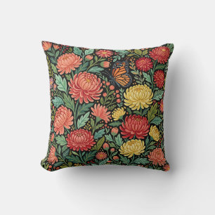 Chrysanthemum Garden Throw Pillow – Folk Art