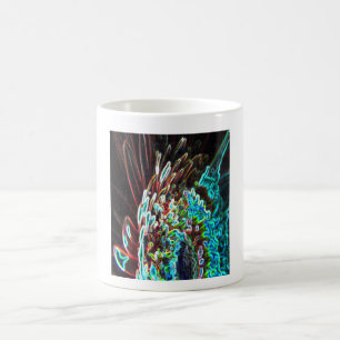 Chrysanthemum Glow Art Blue Green, White, and Red Coffee Mug
